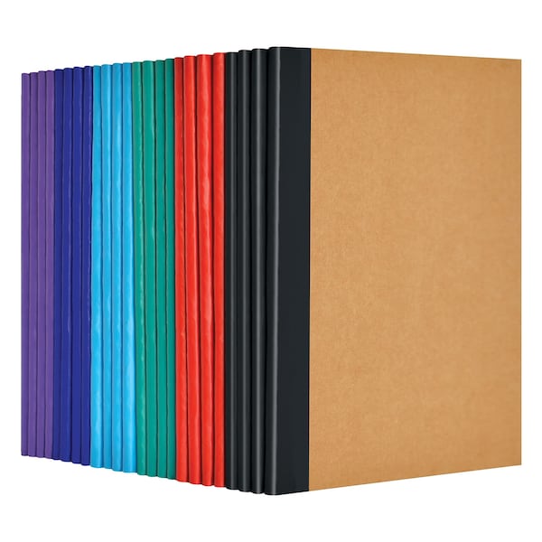 Small Kraft Notebooks, 4.1in. X 5.5in. 120gsm, Unlined Blank White Pgs, Assorted Color Spines, 24PK